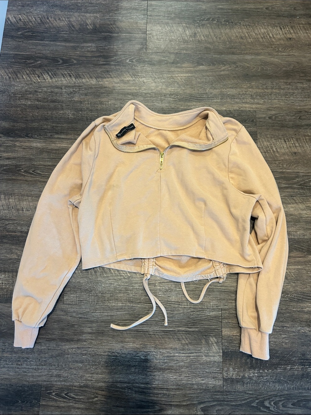 Fashion to Figure Cream Half-Zip Drawstring Cropped Sweatshirt